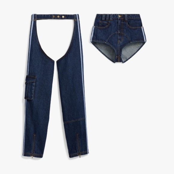 Adidas Originals Women's Dark Blue IVY PARK DENIM CHAPS & MICROSHORTS - Picture 3 of 10